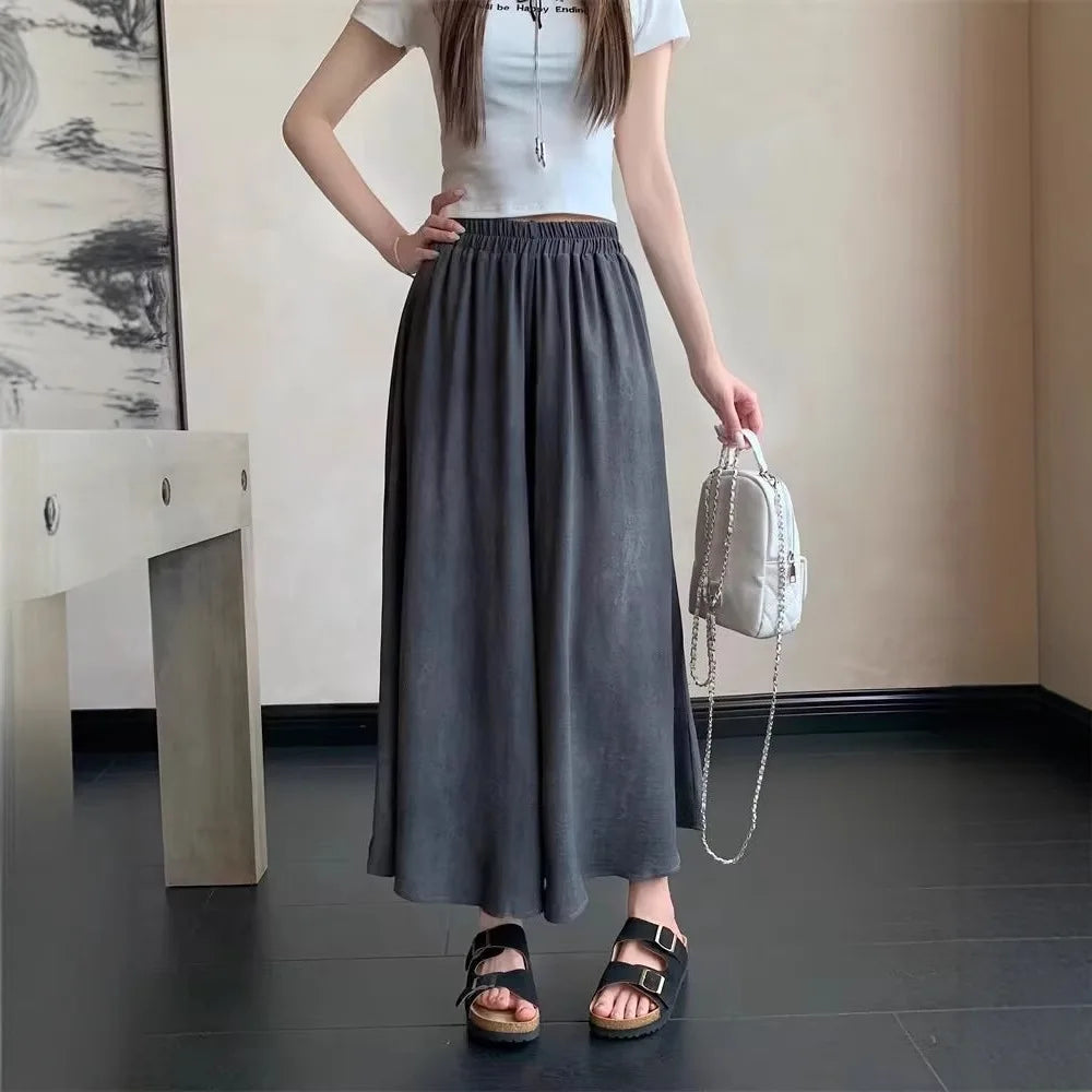 Fashionable & Versatile Plus Size Women's Wide Leg Pants Office Commuting Style High Waist Elastic Pants & Trousers