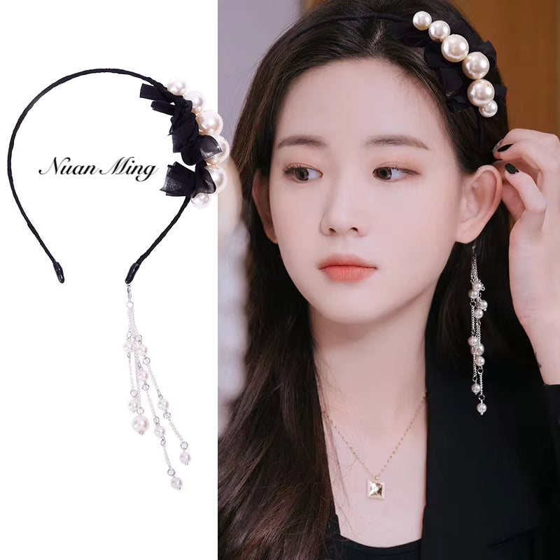 Bling Tassel Headband Woman Grace Earrings Tassels Hair Hoop Fashion Diamond Pearl Hair Bands Headband