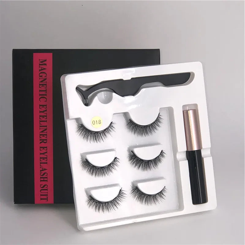 3/5 Pairs of Magnetic Eyelashes Natural Lashes Handmade 3D Lashes Makeup Eyeliner Reusable Makeup Set Magnetic Pen for Eyelashes