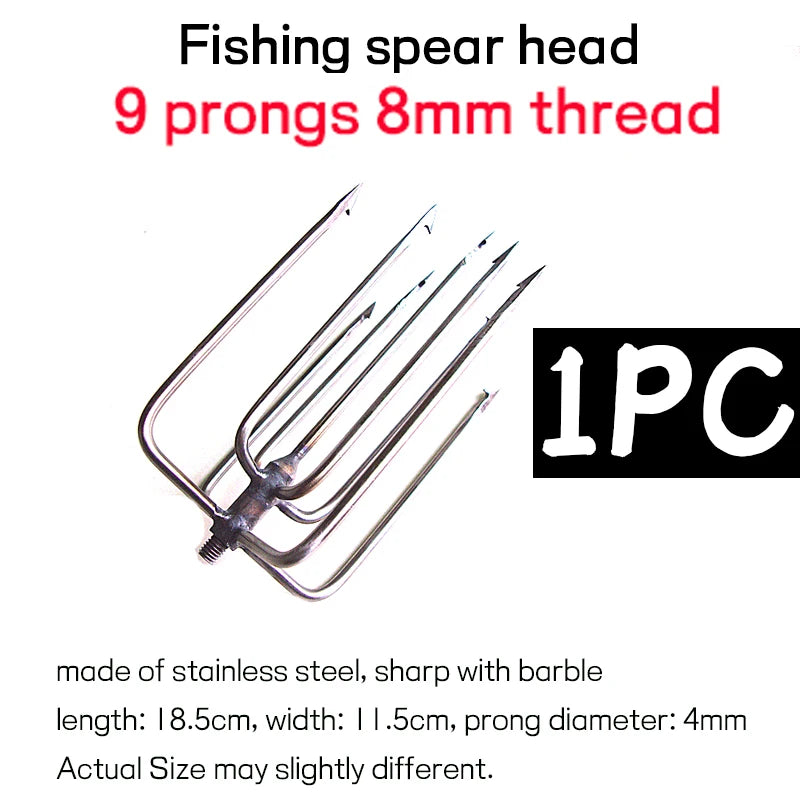 1 piece stainless steel 9 prongs 8mm thread fishing spear head for winter fishing Pike Eel