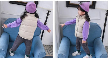 Kids Winter Vest Girls Boys Thicken Waistcoat Corduroy Outerwear Vest Children Cotton Jackets Vest For 2-10 Y Sleeveless Jacket
