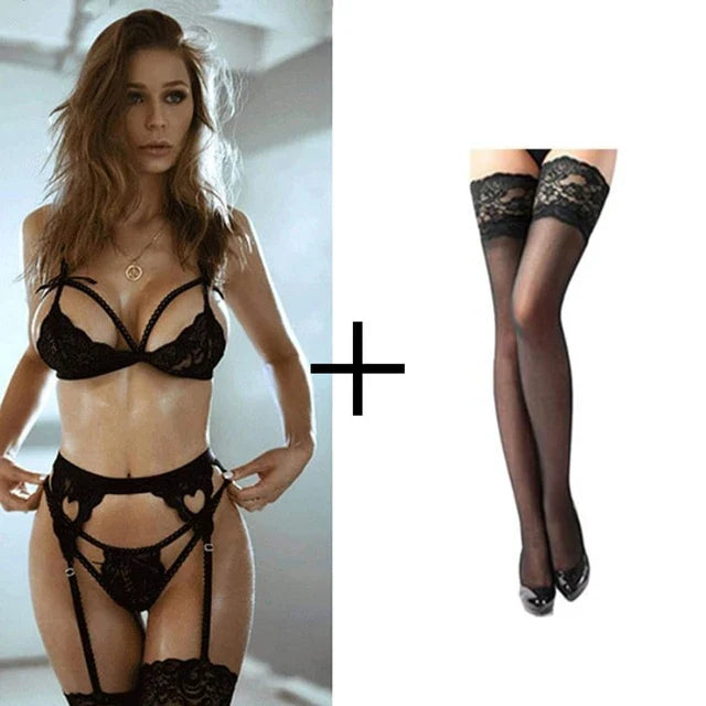 Fashion Hot Red Lingerie Babydoll Erotic Women Sexy Lace Underwear Vest Top G-string Bra Panty Set Breathable Porn Clothes