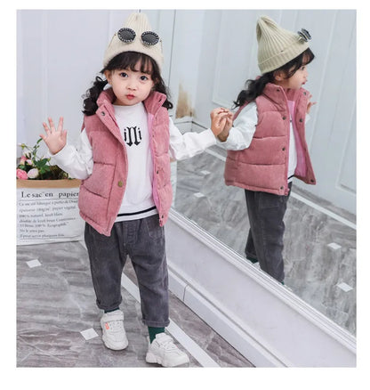 Kids Winter Vest Girls Boys Thicken Waistcoat Corduroy Outerwear Vest Children Cotton Jackets Vest For 2-10 Y Sleeveless Jacket