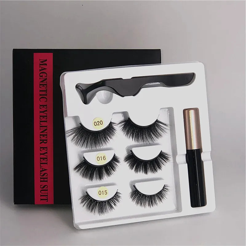 3/5 Pairs of Magnetic Eyelashes Natural Lashes Handmade 3D Lashes Makeup Eyeliner Reusable Makeup Set Magnetic Pen for Eyelashes