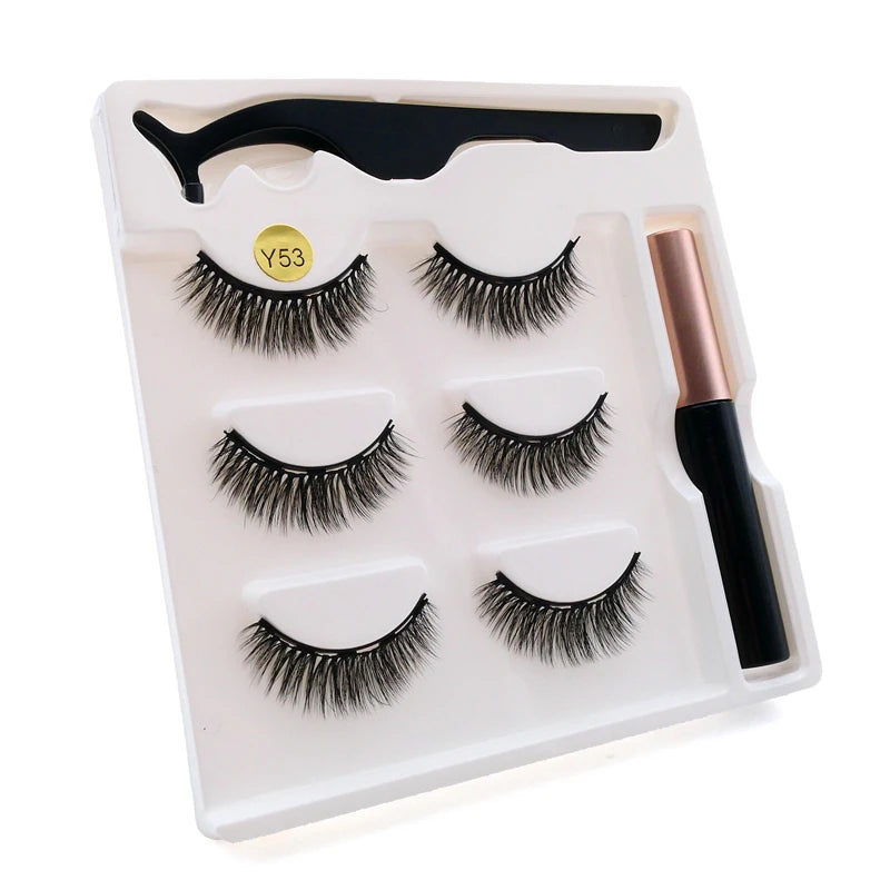 3/5 Pairs of Magnetic Eyelashes Natural Lashes Handmade 3D Lashes Makeup Eyeliner Reusable Makeup Set Magnetic Pen for Eyelashes