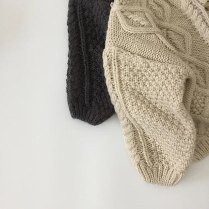 New Winter Korean Style Solid Color Baby Kids Knitted Sweaters Loose Round Neck Children Cardigan Sweater Coats