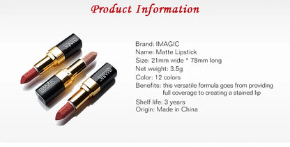 IMAGIC 12-Color Lipstick Matte Waterproof Velvet Pigment Nude Rouge Waterproof Long Lasting Lip Profissional Cosmetics Beauty