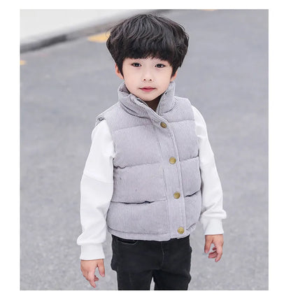 Kids Winter Vest Girls Boys Thicken Waistcoat Corduroy Outerwear Vest Children Cotton Jackets Vest For 2-10 Y Sleeveless Jacket
