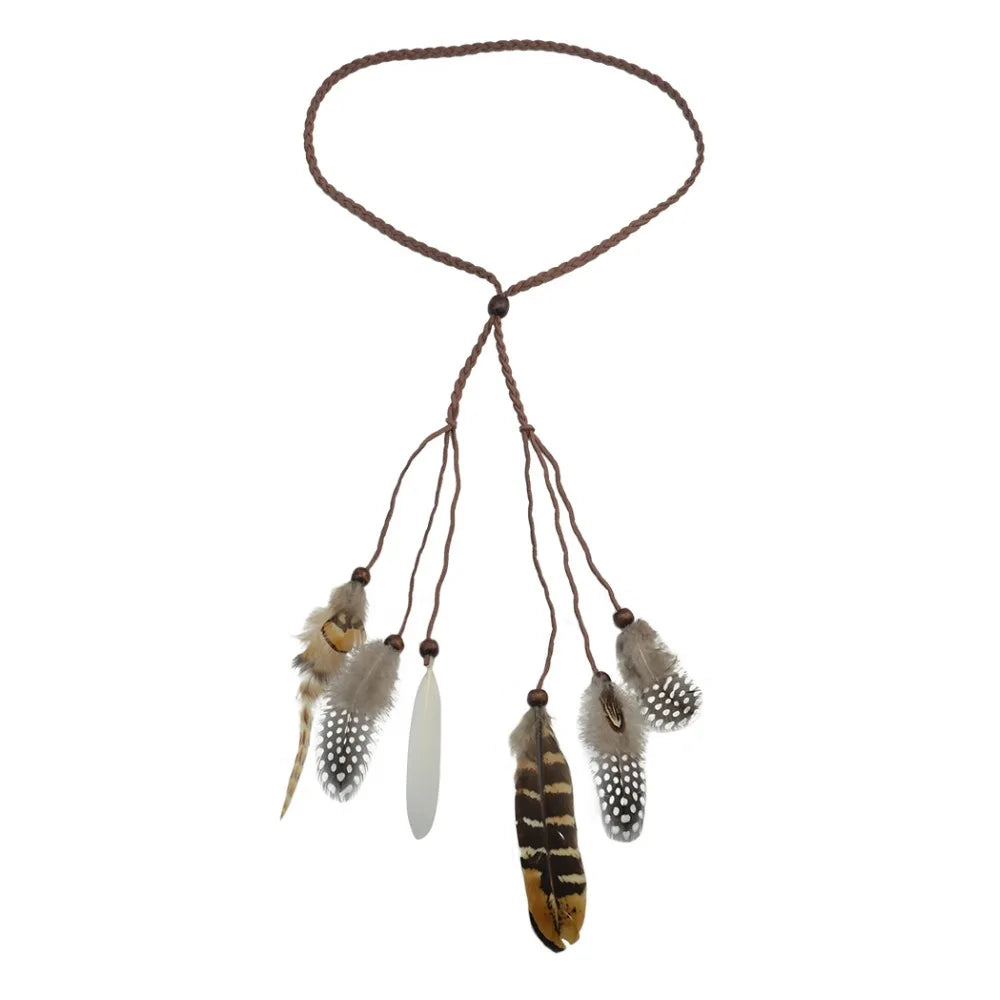 Gypsy Fashion Beautiful Boho Style Feather Headband Headdress Tribal Hair Feather Rope Headpieces Hippie Party