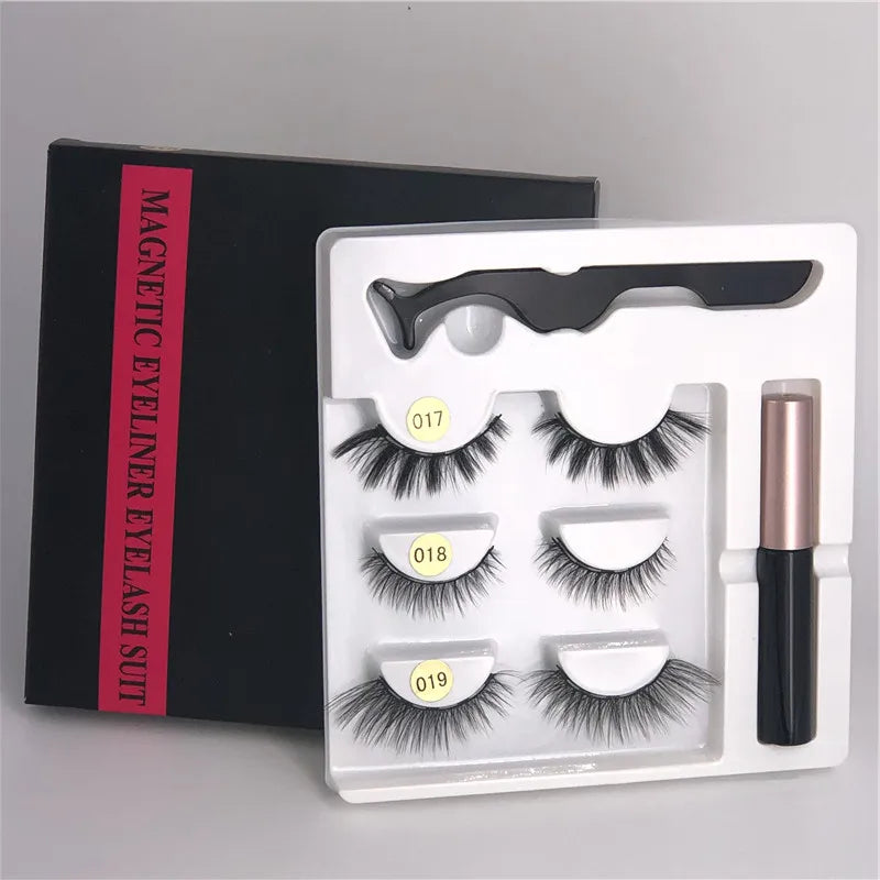 3/5 Pairs of Magnetic Eyelashes Natural Lashes Handmade 3D Lashes Makeup Eyeliner Reusable Makeup Set Magnetic Pen for Eyelashes