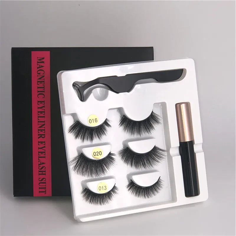 3/5 Pairs of Magnetic Eyelashes Natural Lashes Handmade 3D Lashes Makeup Eyeliner Reusable Makeup Set Magnetic Pen for Eyelashes
