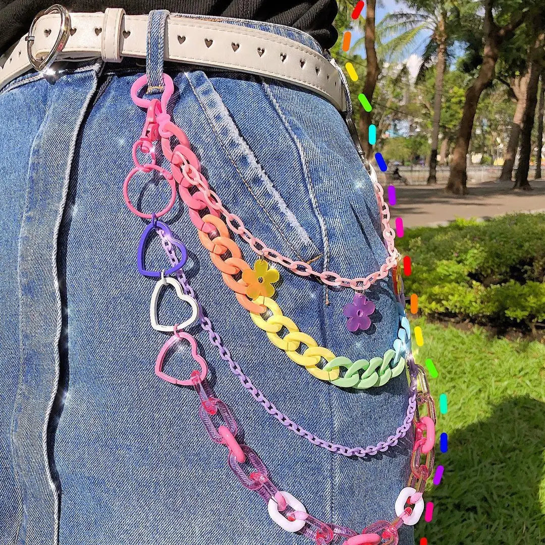 Women Cute Waist Chain Multicolor Acrylic Flower Pants Trousers Chain Punk Jewelry
