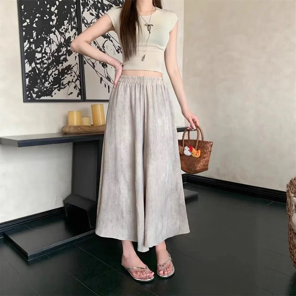 Fashionable & Versatile Plus Size Women's Wide Leg Pants Office Commuting Style High Waist Elastic Pants & Trousers