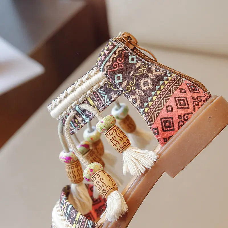 Girls Ethnic Retro Sandals Children Gladiator Sandals Fashion Kids Tassels Princess Shoes