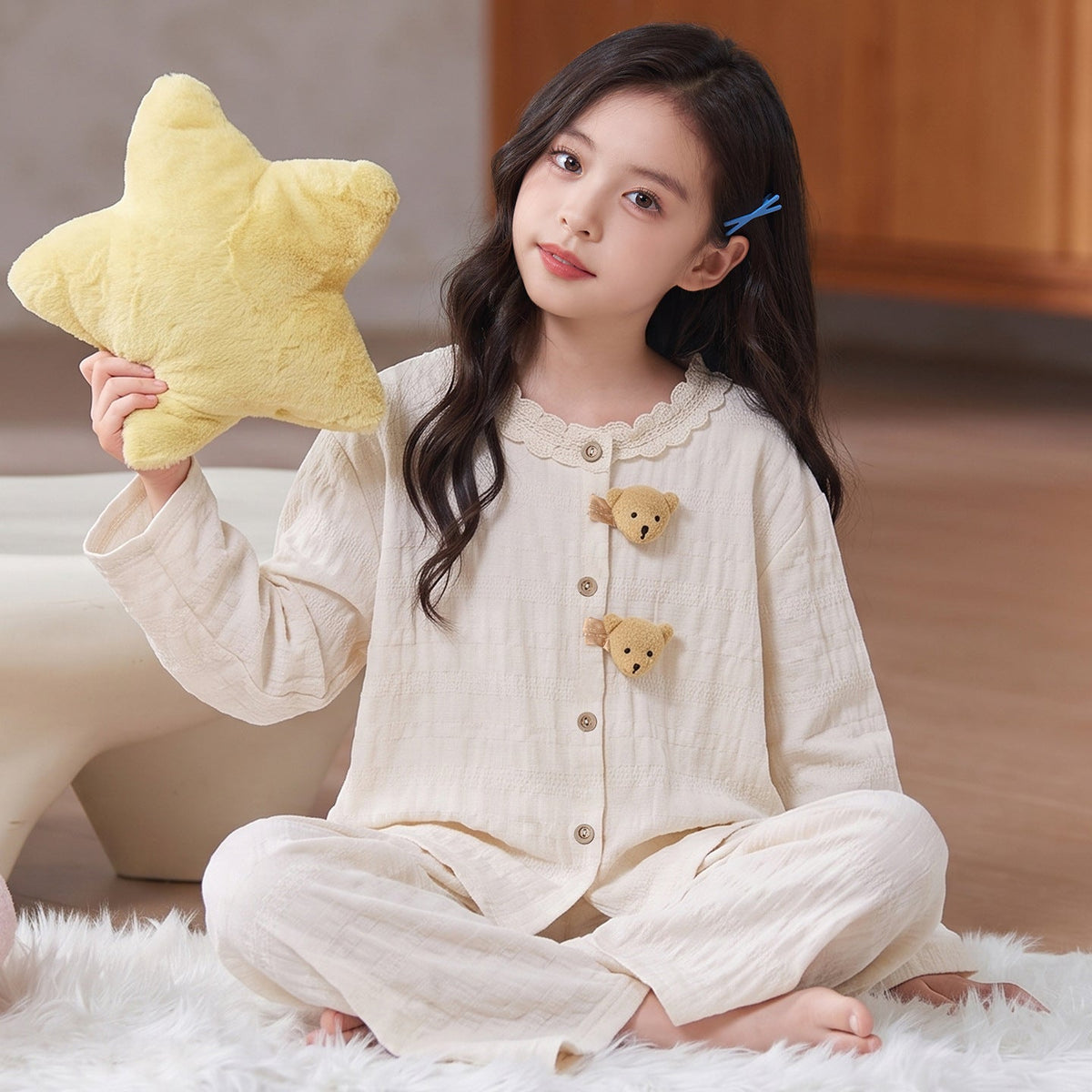 Kids Pajamas for Spring and Autumn Girls’ Cloud Cotton Long-Sleeve Thin Set, Big Kid 2026 New Trendy Homewear