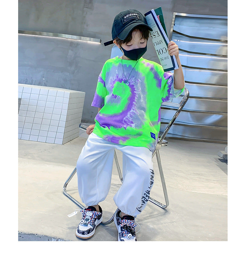 New Summer Fashion Boys T-shirts Tie-Dye Korean Short Sleeve Streetwear Boys Clothes Tshirt Top Tees