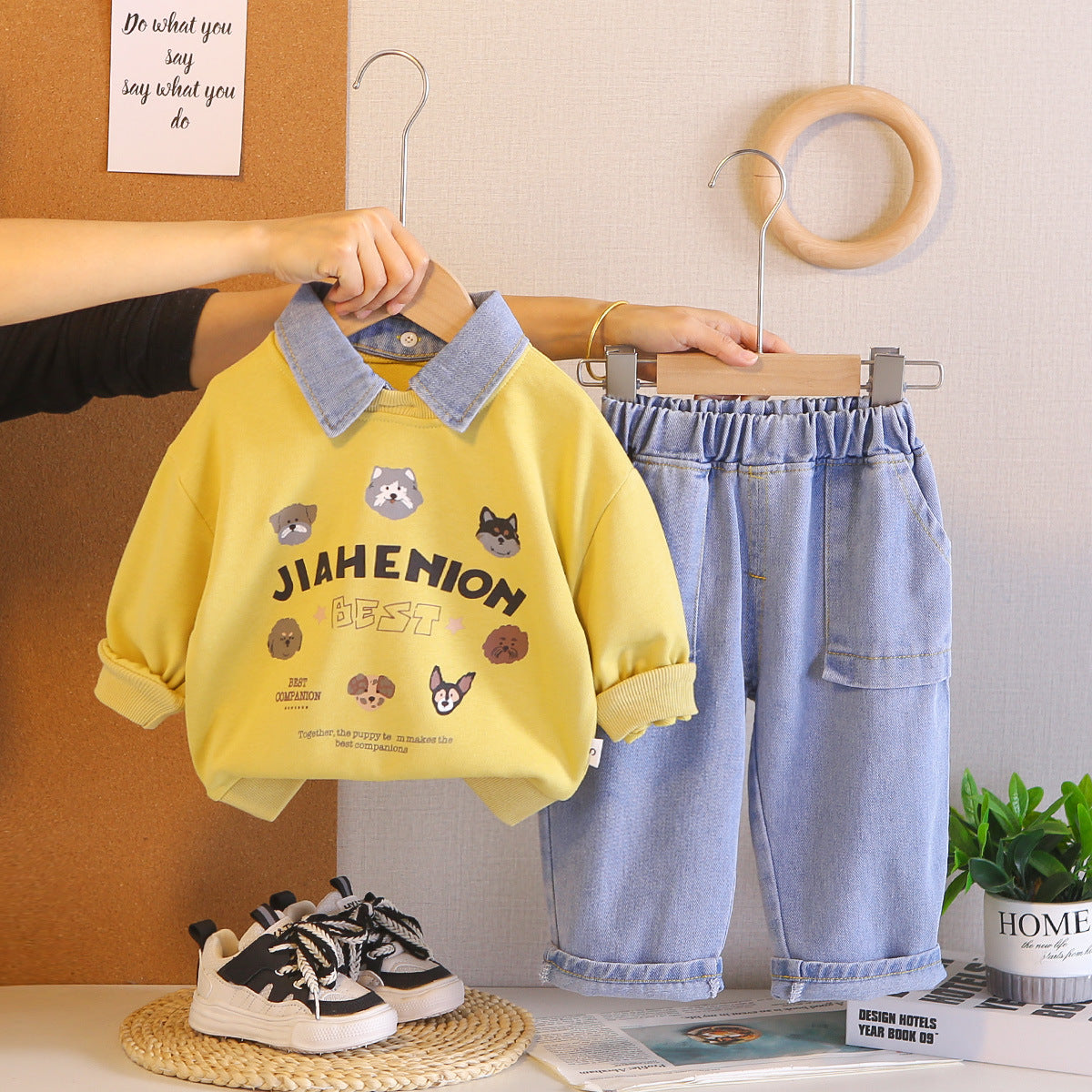 2026 New Boys' Suits, Spring and Autumn Stylish Children's Clothing, Baby Autumn Polo Shirt Two-Piece Set, Trendy Wholesale