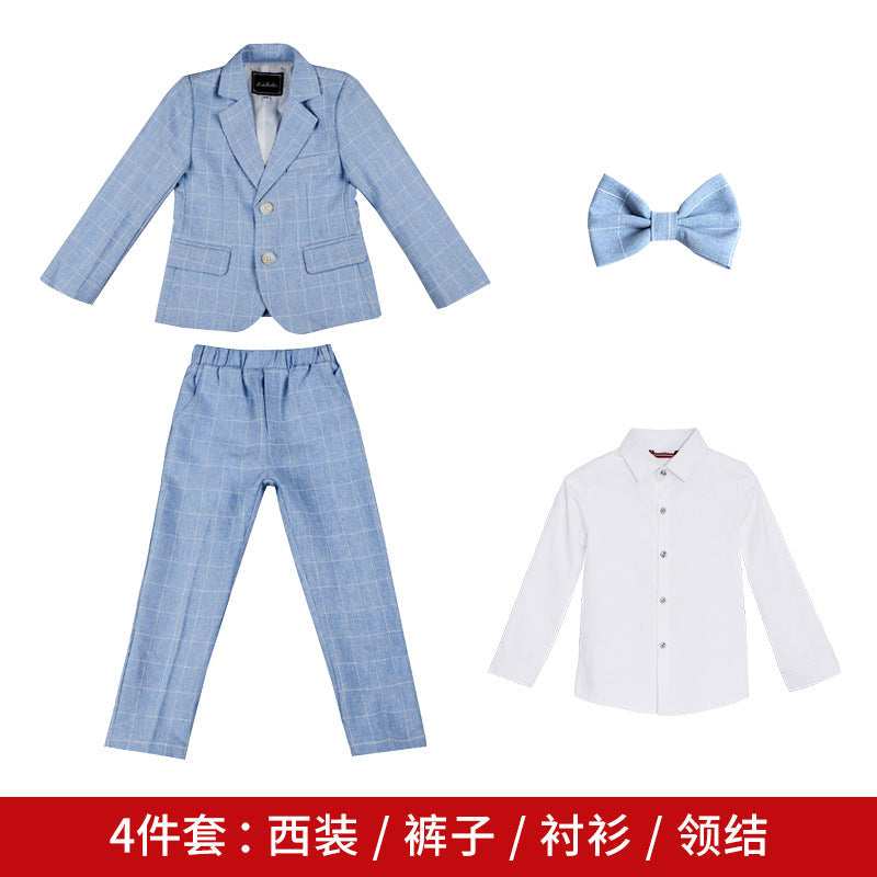 Children's dress spring new British Plaid small suit boy gentleman piano host performance costume suit generation