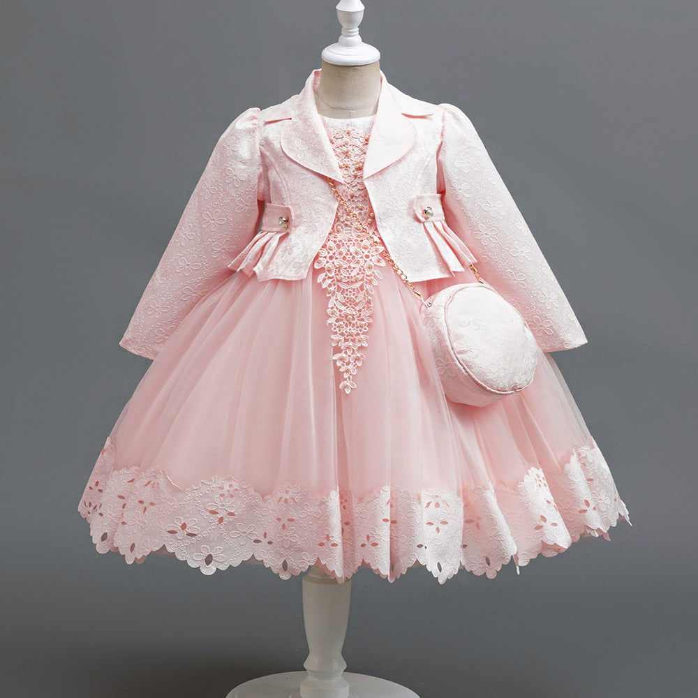 Girls' Three-Piece Suit Dress, Children's Birthday Party Ceremony Dress, Baby Performance Dress, Princess Dress