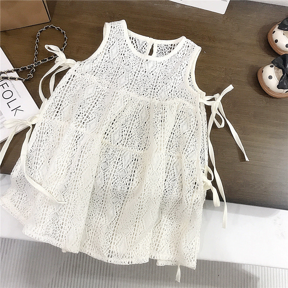 Girls' Base Shirt Spring Dress Little Girl Lace Dress Lace-up Casual Korean Style Baby Stacked Dress Vat Skirt Foreign Trade