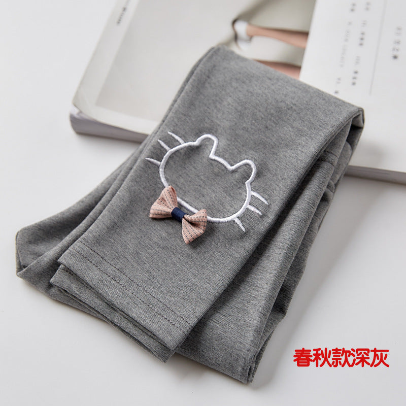 Girls' Leggings 2024 New Trendy Kidsren's Spring & Fall Pants Thin Cartoon Nine-Point Pants Baby Outer Wear Foreign Style