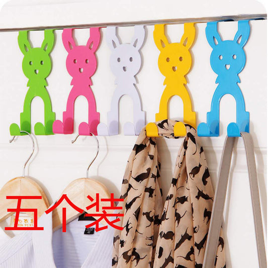 Traceless Cartoon Rabbit Hooks Bedroom Kitchen Door Hooks Clothes Bag Coat Dual Hanger Organizer Hanging Sundries Pothookesline