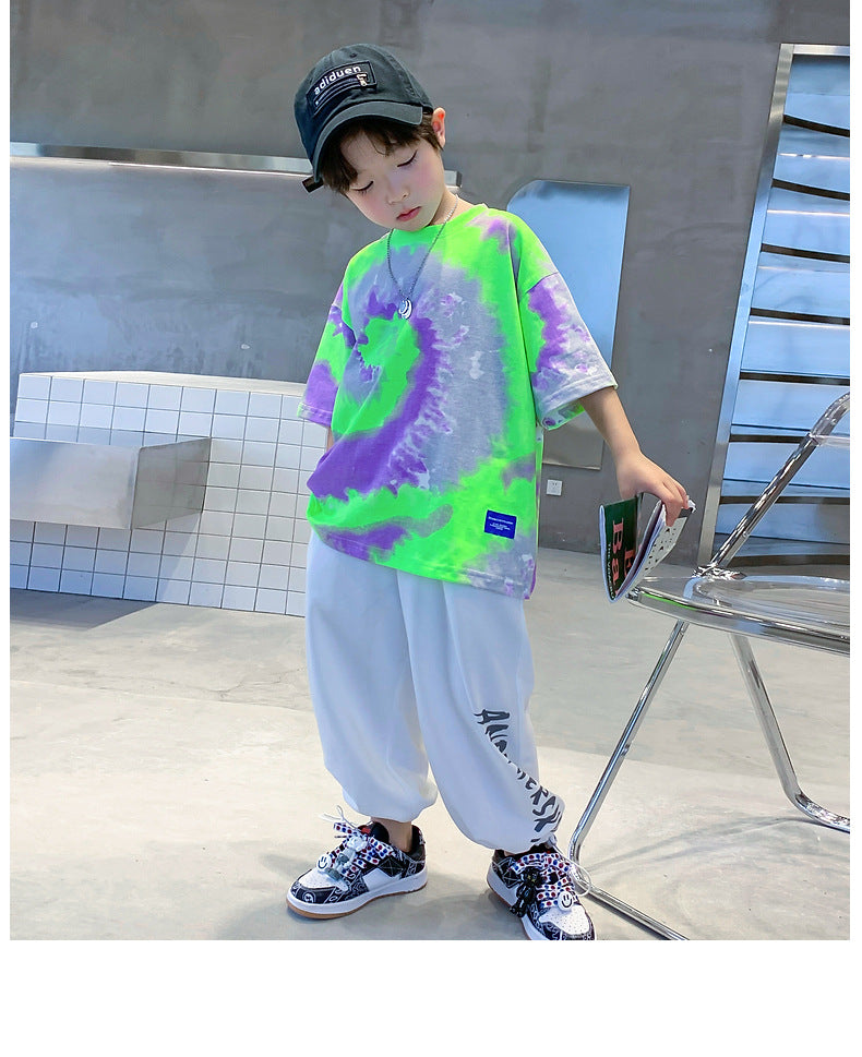 New Summer Fashion Boys T-shirts Tie-Dye Korean Short Sleeve Streetwear Boys Clothes Tshirt Top Tees