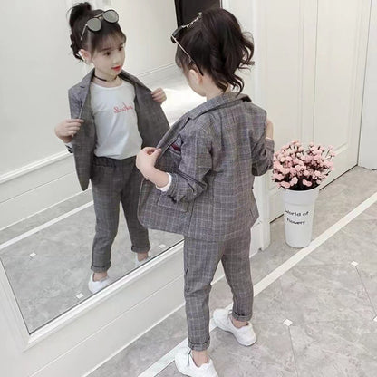 New Design Kids Girls Clothes Set Korean Plaid Two-piece Suit