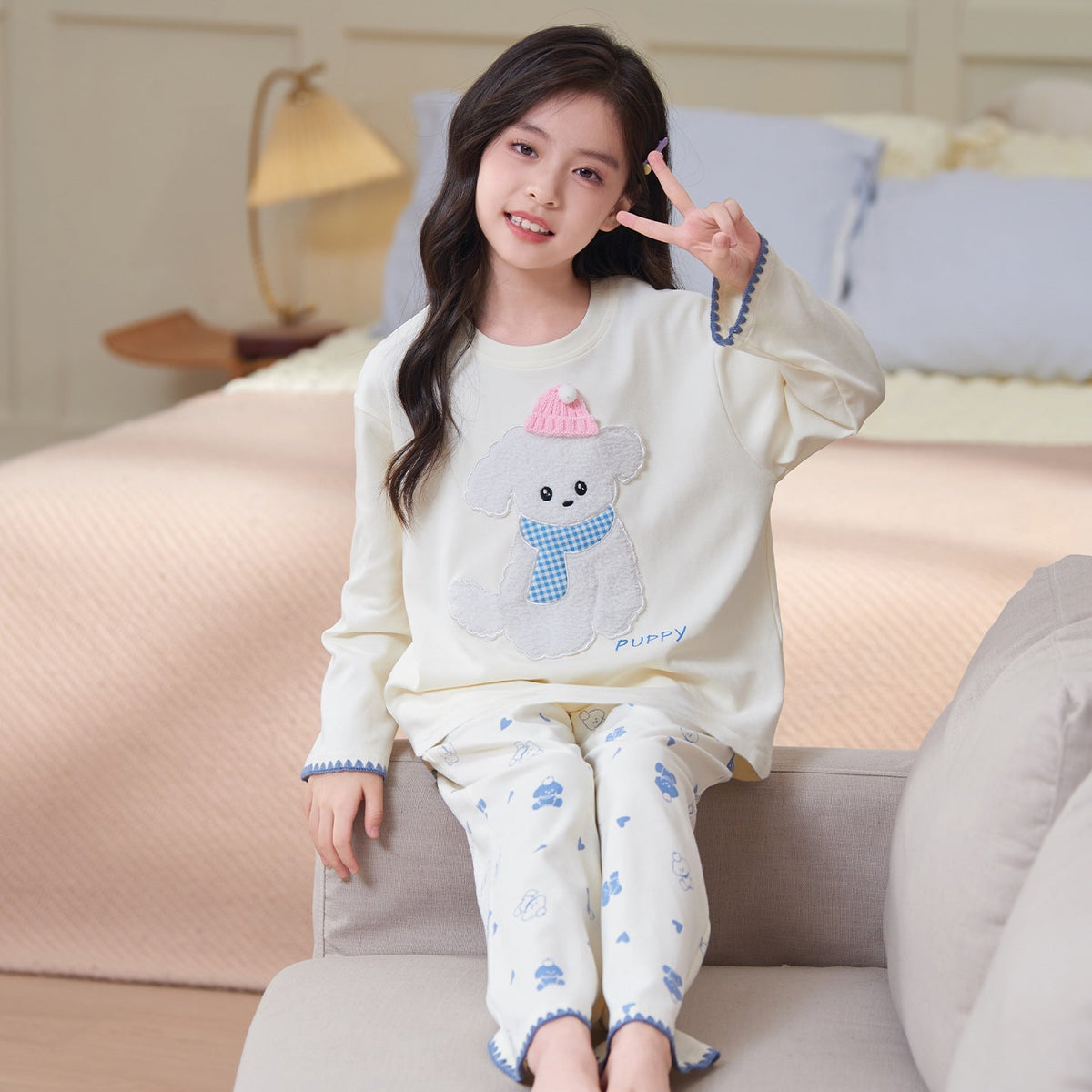 Children's Pajamas 2026 New Model Pure Cotton Long Sleeve Long Pants Spring and Autumn Girls' Cartoon Homewear Set for Older Kids