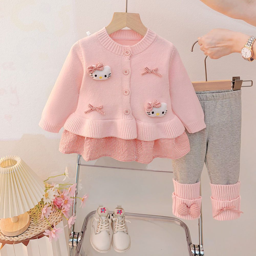 Girls' Outfit Spring and Autumn 2026 New Style Toddler Fall Outfit Baby Spring and Autumn Cartoon Stylish Cardigan Two-Piece Set Trendy