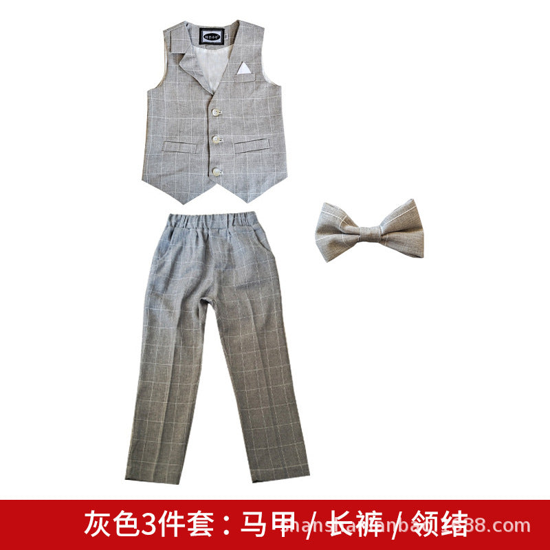 Children's dress spring new British Plaid small suit boy gentleman piano host performance costume suit generation
