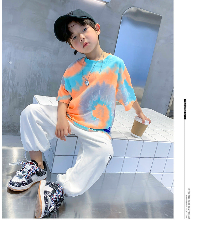 New Summer Fashion Boys T-shirts Tie-Dye Korean Short Sleeve Streetwear Boys Clothes Tshirt Top Tees