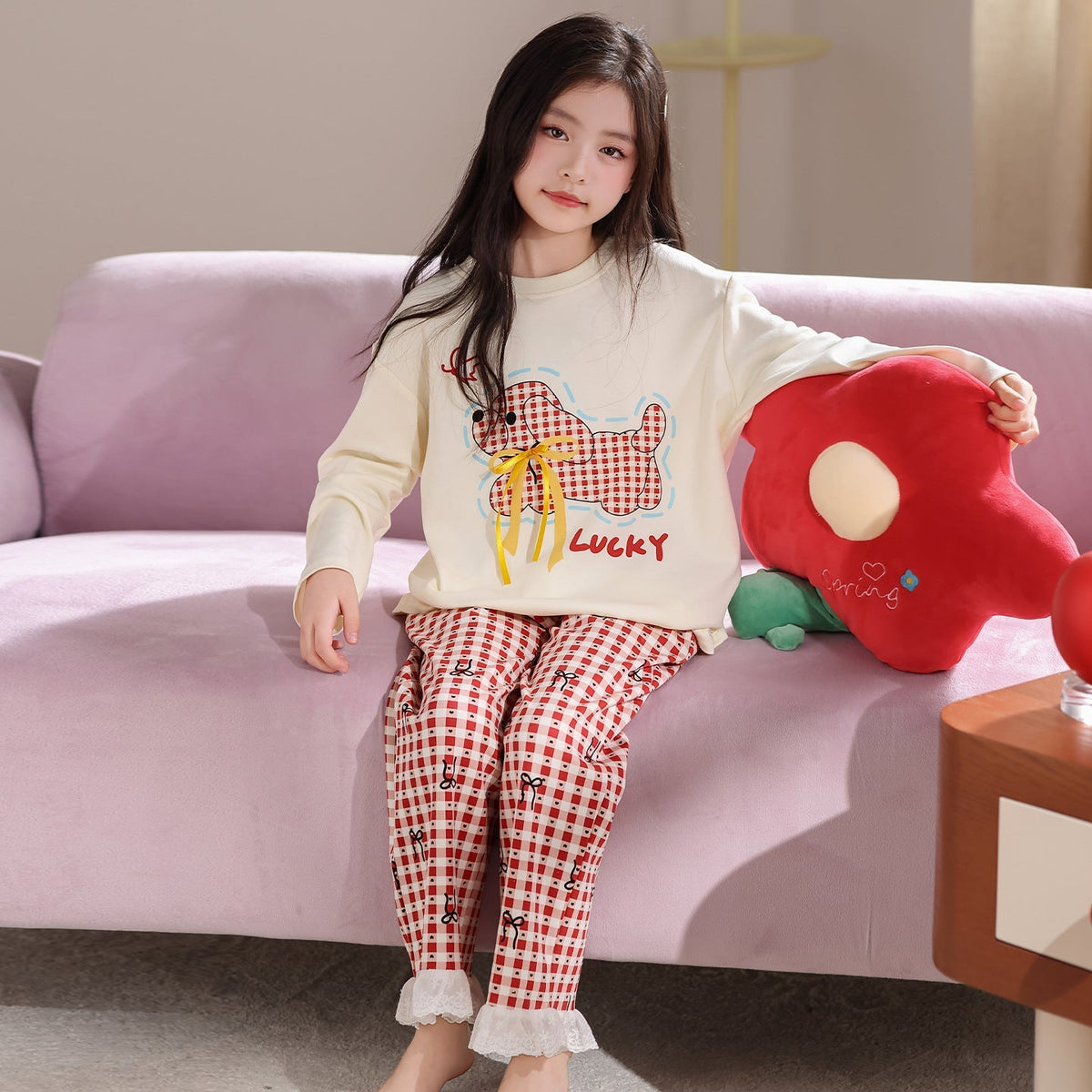 Children's Pajamas 2026 New Model Pure Cotton Long Sleeve Long Pants Spring and Autumn Girls' Cartoon Homewear Set for Older Kids
