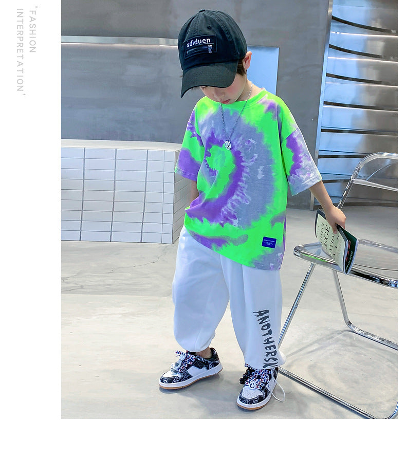New Summer Fashion Boys T-shirts Tie-Dye Korean Short Sleeve Streetwear Boys Clothes Tshirt Top Tees
