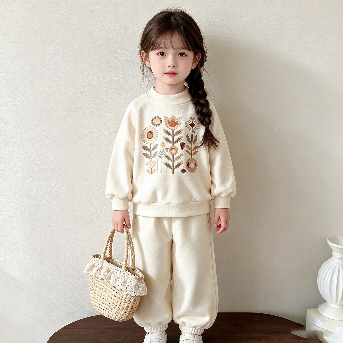 New early autumn girls' outfit, spring and autumn new loose sweatshirt and sweatpants two-piece set, children's soft casual sportswear