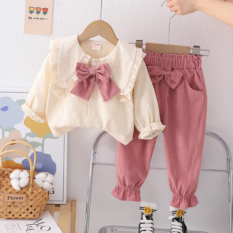 2024 New Korean Style Shirt Baby Girl's All-match Children's Wear Girl's Spring and Autumn suit Girl's Two-piece Casual Trendy