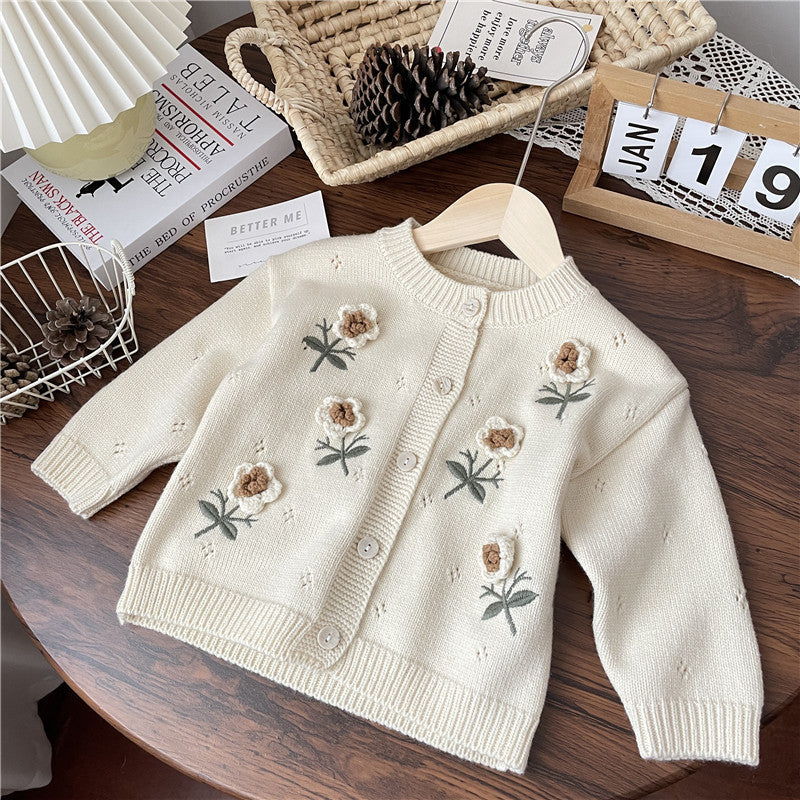 Korean Spring and Autumn Little Girl Jacket, Autumn Girls' Sweater, Children's Knitted Cardigan, Stylish Outerwear for Girls
