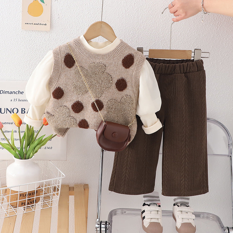 Baby Clothes Spring Western-style Girl's Sweet Bag Three-piece Suit One-year-old Baby Girl's Fashionable All-match Spring and Autumn Clothes