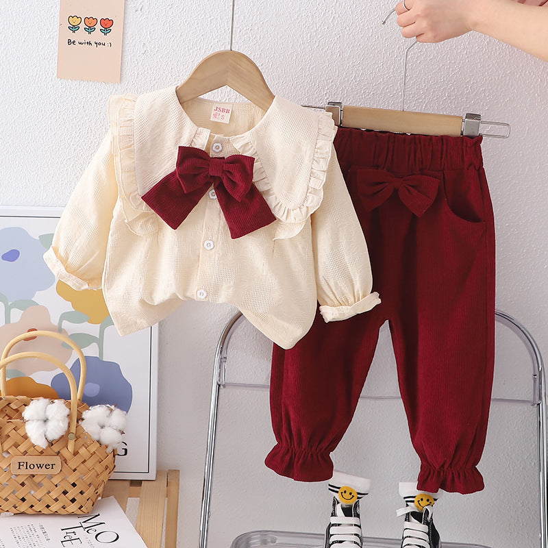 2024 New Korean Style Shirt Baby Girl's All-match Children's Wear Girl's Spring and Autumn suit Girl's Two-piece Casual Trendy
