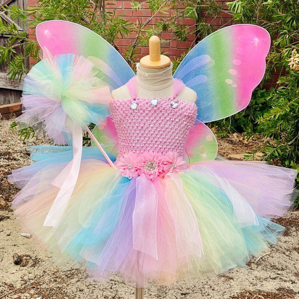 Girls butterfly fairy skirt candy color suspender skirt shiny tulle skirt elf party dress clothing