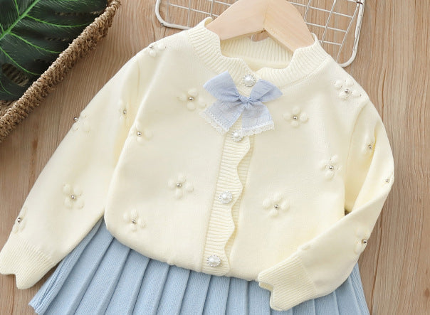 Baby Girl Cardigan Suit 2025 Autumn New Girls Cute Skirt Suit Girls Sweater Suit