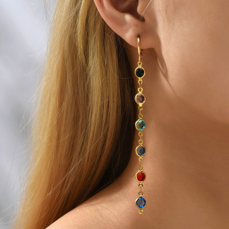 Geometric Round Colorful Crystals Beaded Earrings