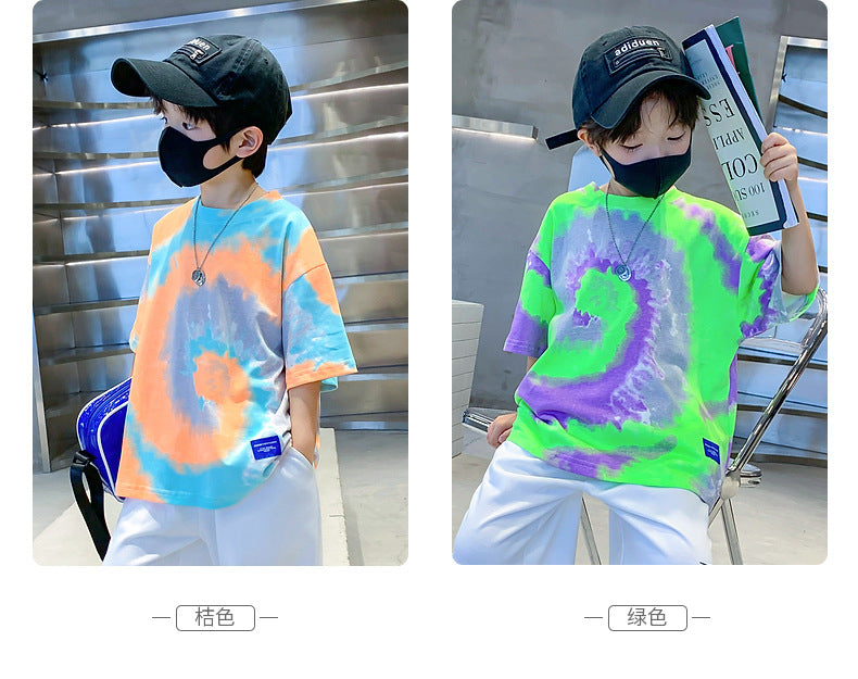 New Summer Fashion Boys T-shirts Tie-Dye Korean Short Sleeve Streetwear Boys Clothes Tshirt Top Tees