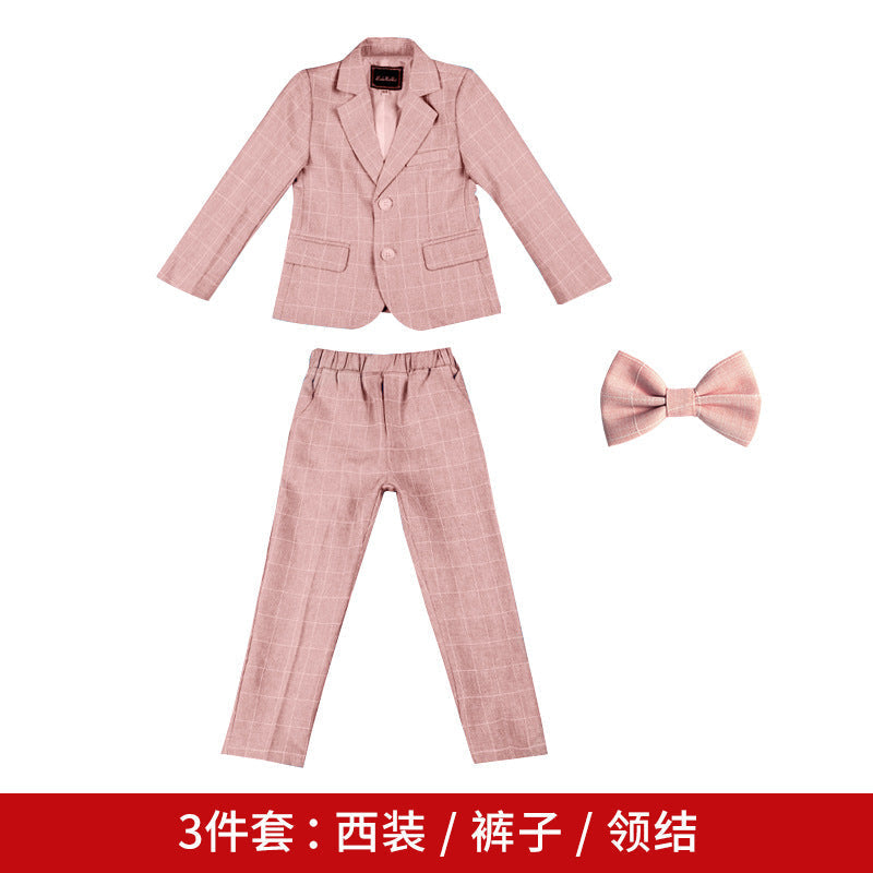 Children's dress spring new British Plaid small suit boy gentleman piano host performance costume suit generation