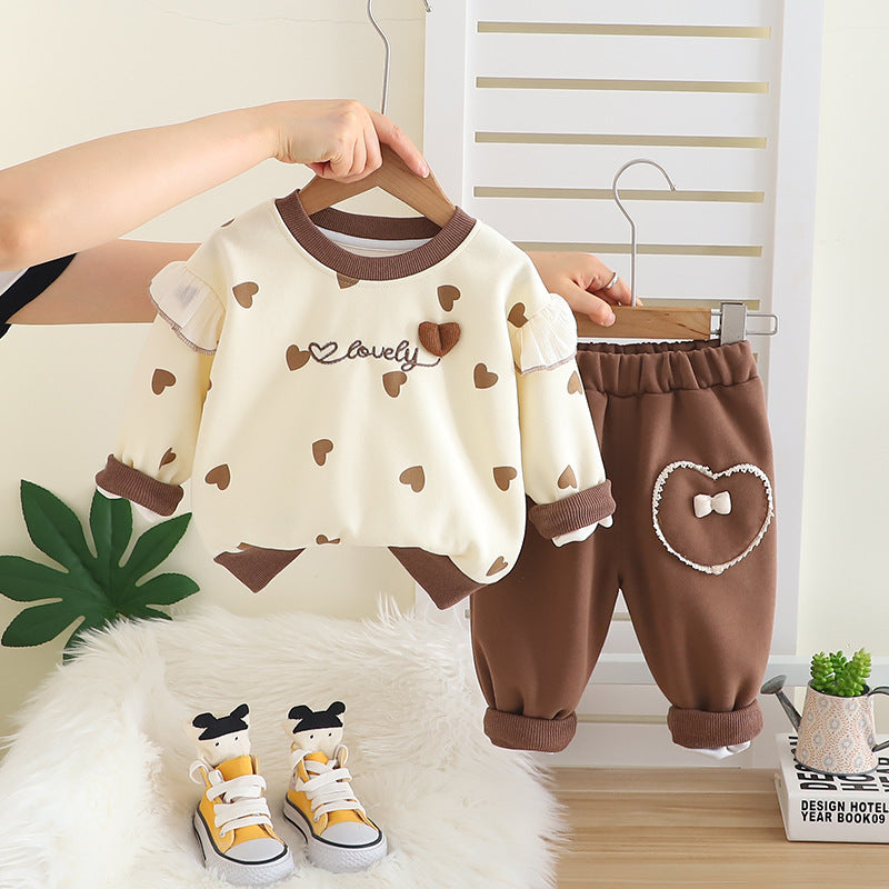 Girls Suit 2025 Autumn New Style Girls Spring and Autumn Fashionable Children's Autumn Clothes Baby Girl Love Two-Piece Set