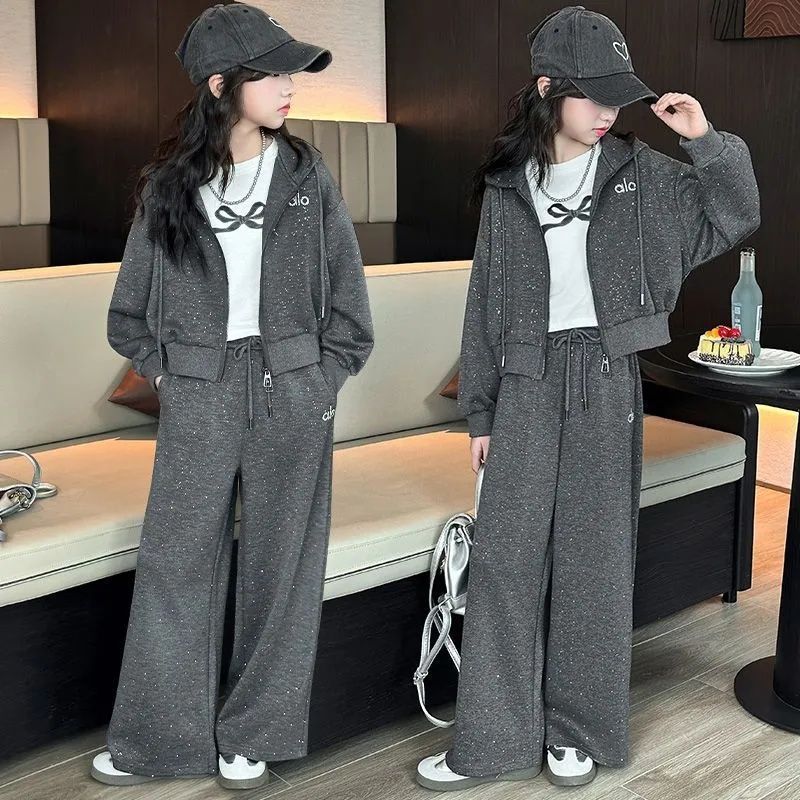 Girls' Spring Outfit Set 2026 New Stylish Jacket for Older Girls, Spring and Autumn Casual Fashionable Two-Piece Set for Girls