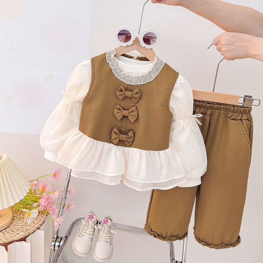 Girls' Autumn Outfit Set 2026 New Style Baby Spring and Autumn Vest Three-Piece Set Stylish Children's Autumn Clothing Toddler Wear