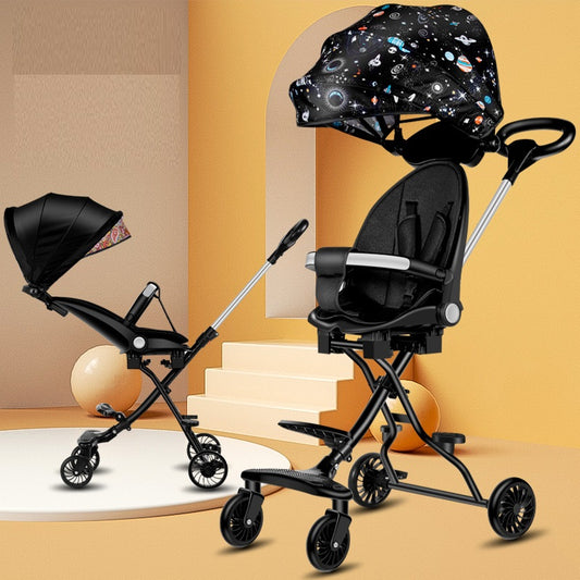 Baby stroller with two-way sitting and lying function, foldable baby stroller for children with high view