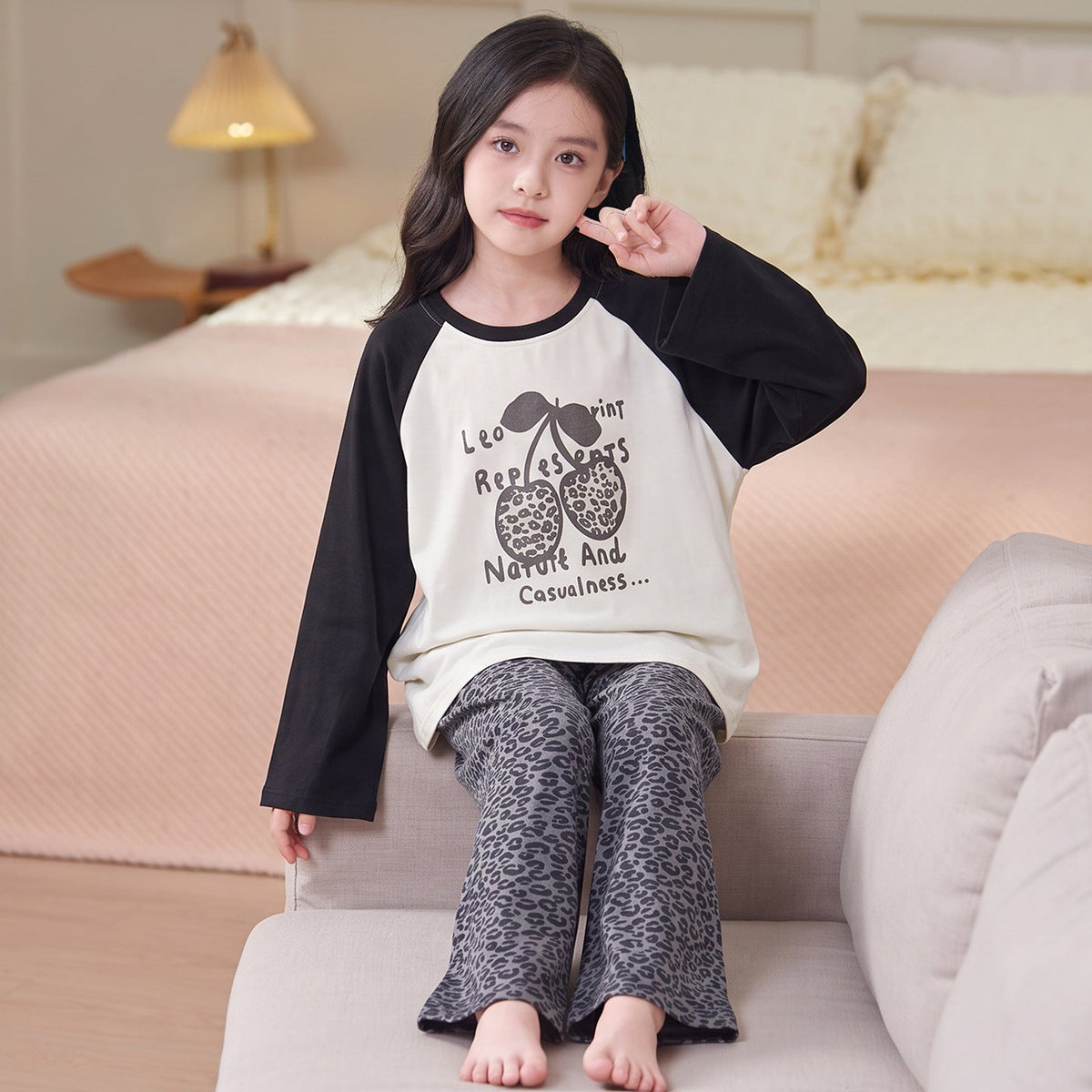 Children's Pajamas 2026 New Model Pure Cotton Long Sleeve Long Pants Spring and Autumn Girls' Cartoon Homewear Set for Older Kids