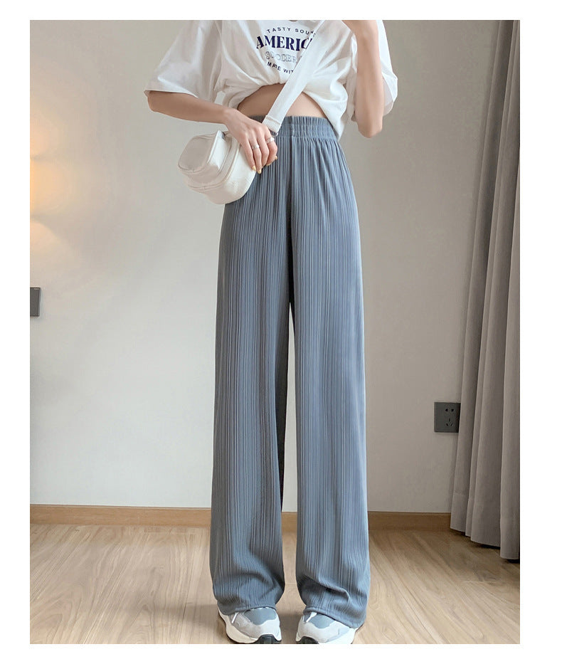 Ice Silk Wide-Leg Pants for Women, Thin Chiffon High-Waisted Loose Straight-Leg Slimming Casual Floor-Length Pants for Summer